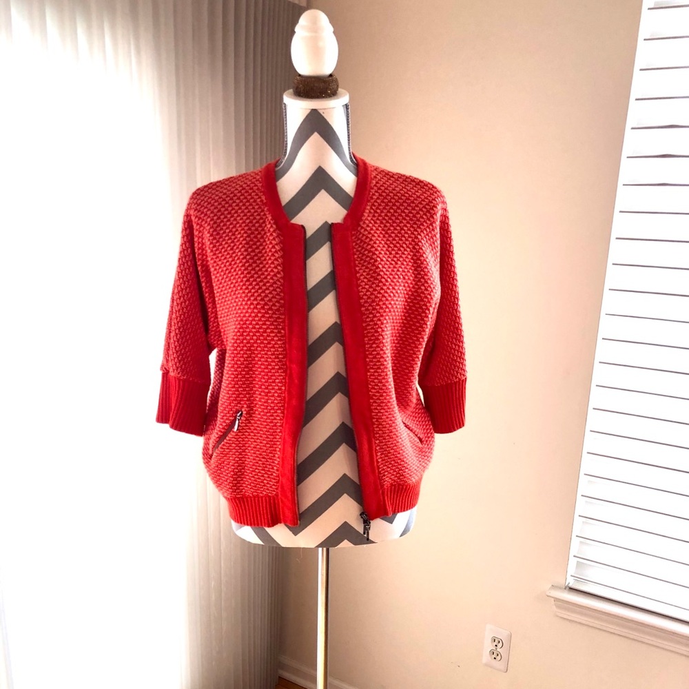 CAbi Double Zipper Knit Cardigan | Red | Small